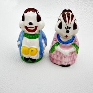 Vintage Japan Chipmunk Salt Pepper Shakers Figural Ceramic 2.5" Tall 1950s